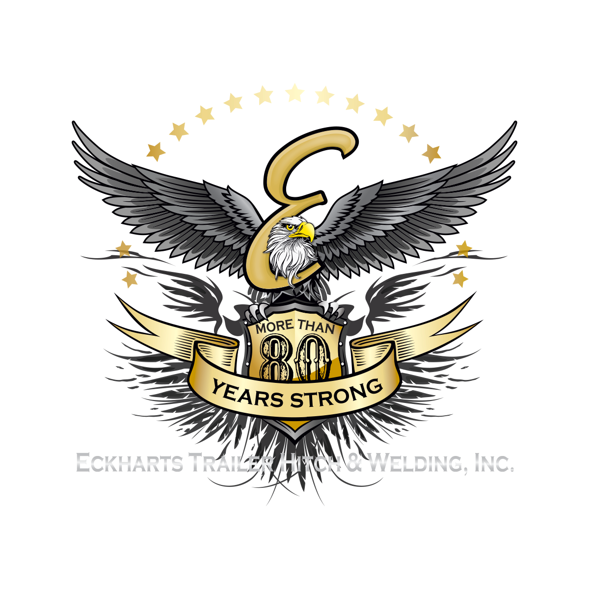 Eckharts Trailer Hitch & Welding 80th anniversary badge.